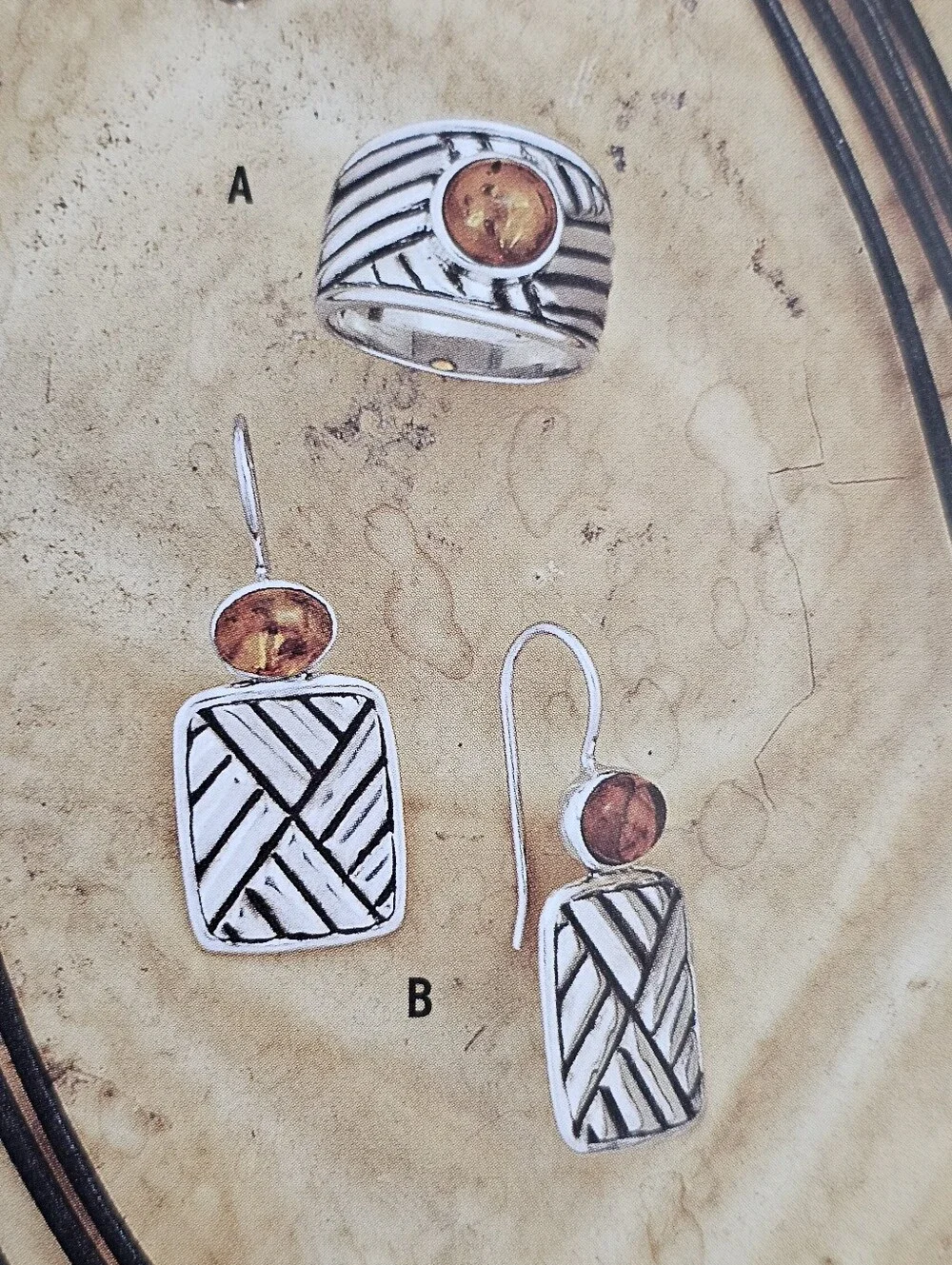 Silpada Rare Sterling Silver Amber Cabochon Rectangular Chevron Earrings W1451